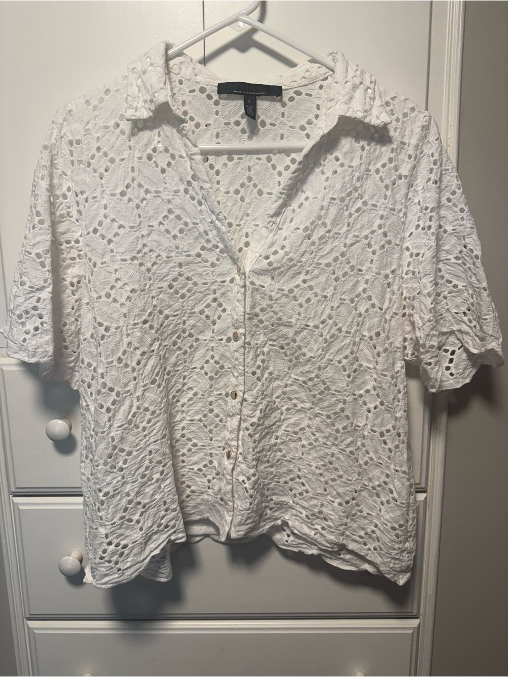 White House Black Market White Eyelet Button-Front Blouse